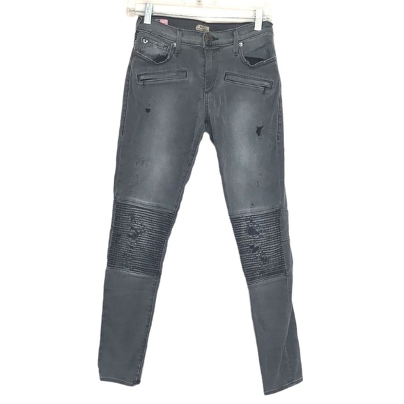 True Religion Women's Mid Rise Halle Biker Skinny Jean Faded Black Size 26 - Picture 1 of 14
